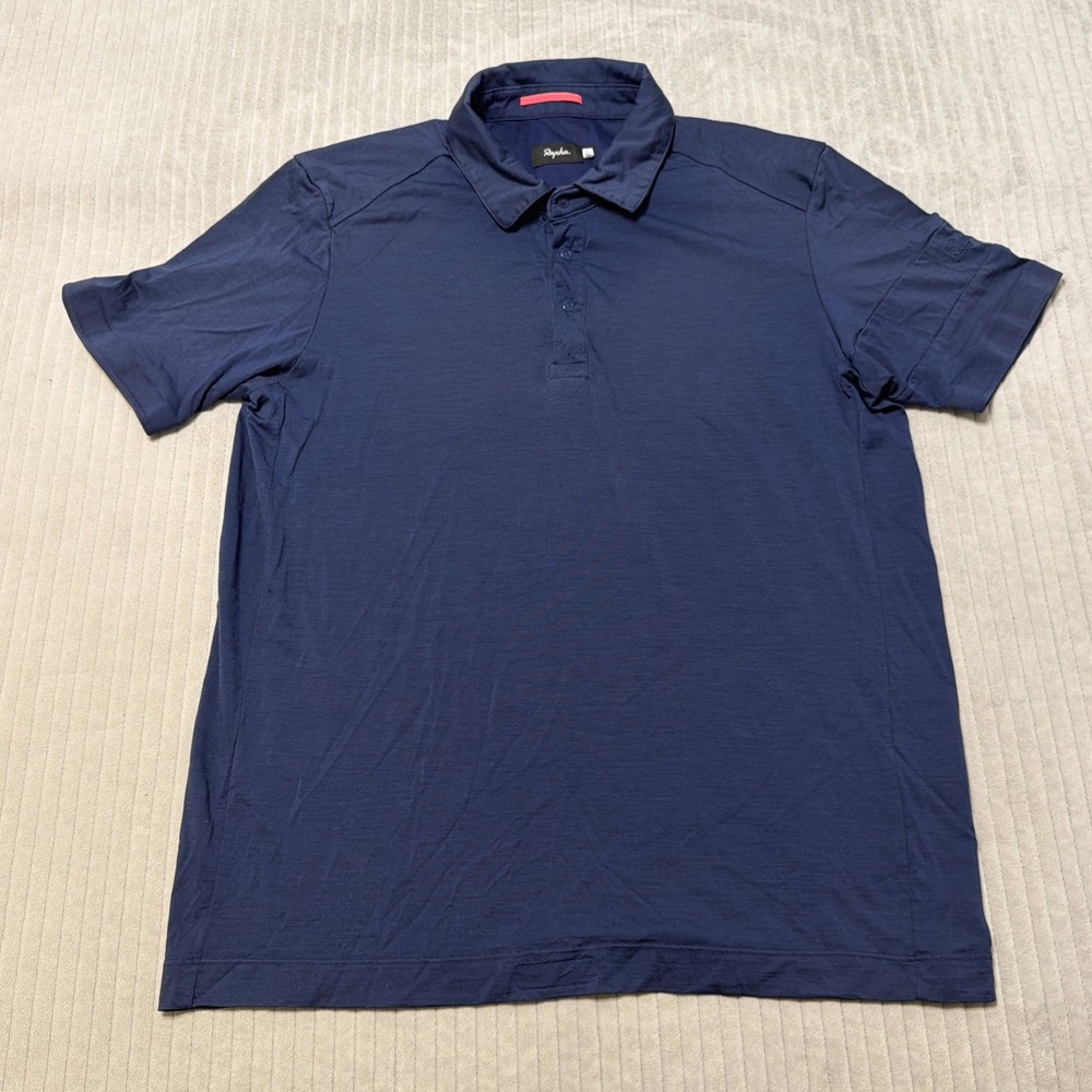 Rapha Cycling Polo Shirt Mens L Blue Pique Cotton Blend Short Sleeve Stretch